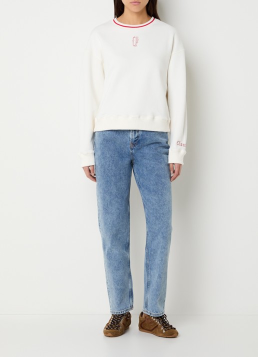Claudie Pierlot Tako sweater met logoborduring - voorkant 3 gebroken wit