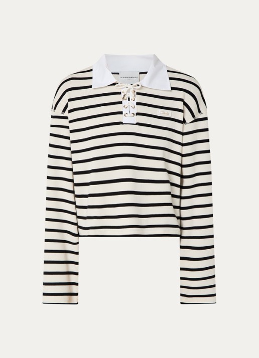 Claudie Pierlot Tamy longsleeve met streepprint en rijgdetail - voorkant 2 creme