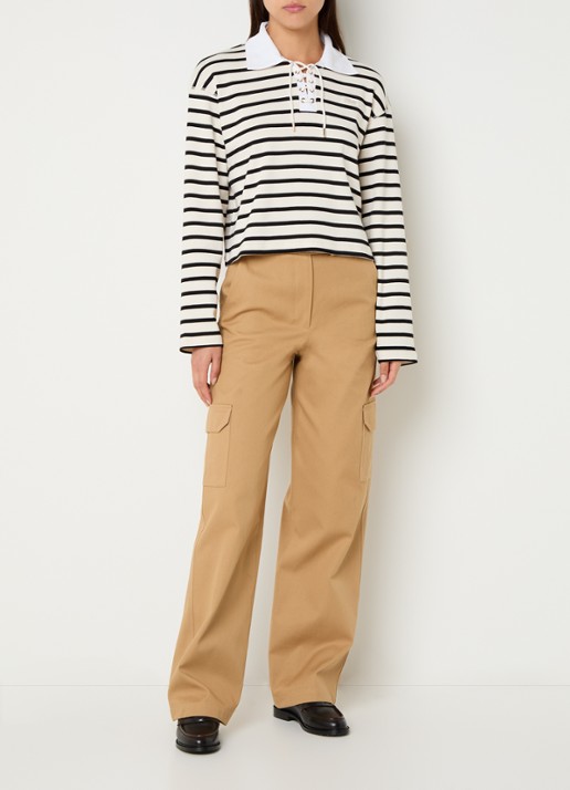 Claudie Pierlot Tamy longsleeve met streepprint en rijgdetail - voorkant 3 creme
