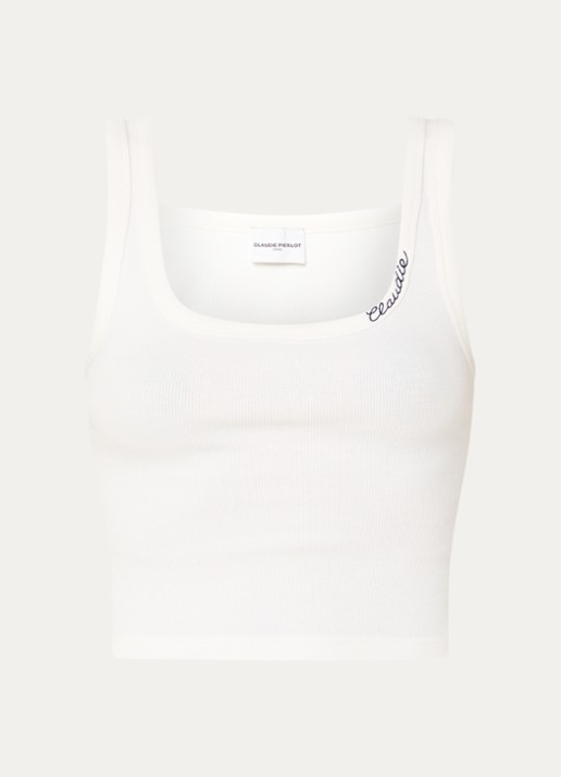 Claudie Pierlot Tanktop met logo - voorkant gebroken wit