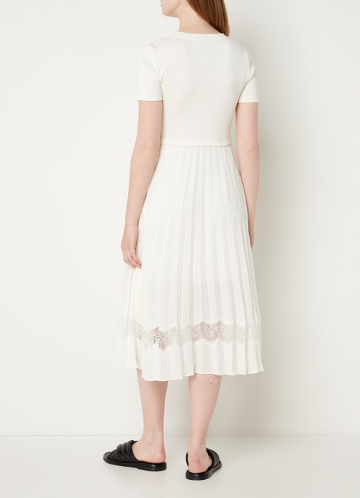 Claudie Pierlot Teli 2-in-1 midi jurk met opengewerkt detail - achterkant 4 gebroken wit
