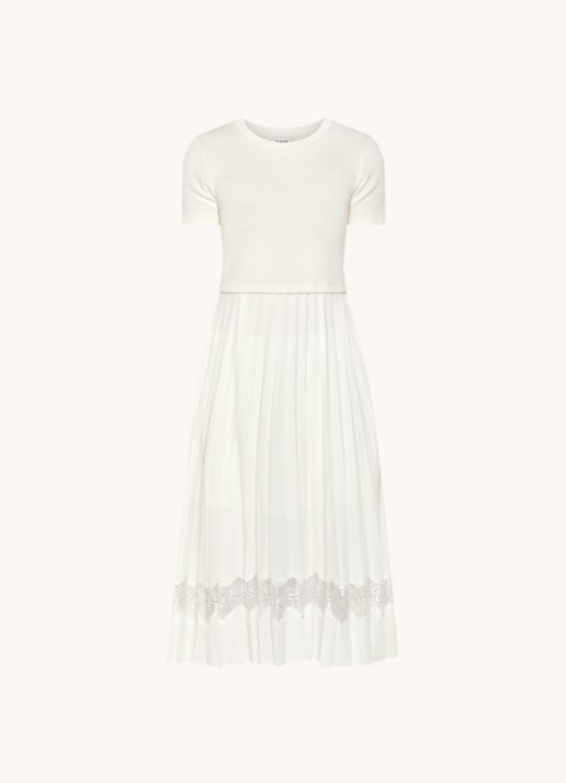 Claudie Pierlot Teli 2-in-1 midi jurk met opengewerkt detail - voorkant gebroken wit