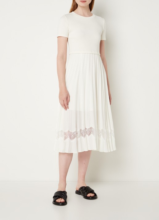 Claudie Pierlot Teli 2-in-1 midi jurk met opengewerkt detail - voorkant 2 gebroken wit