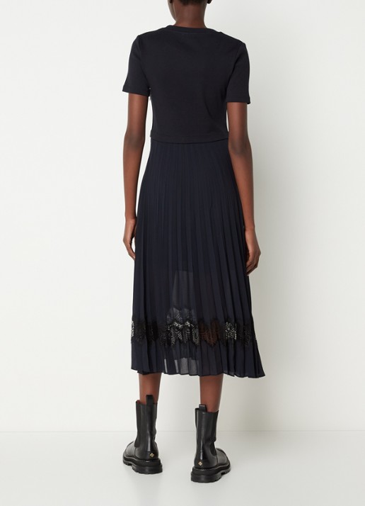 Claudie Pierlot Teli midi jurk met plissé en kant - achterkant donkerblauw