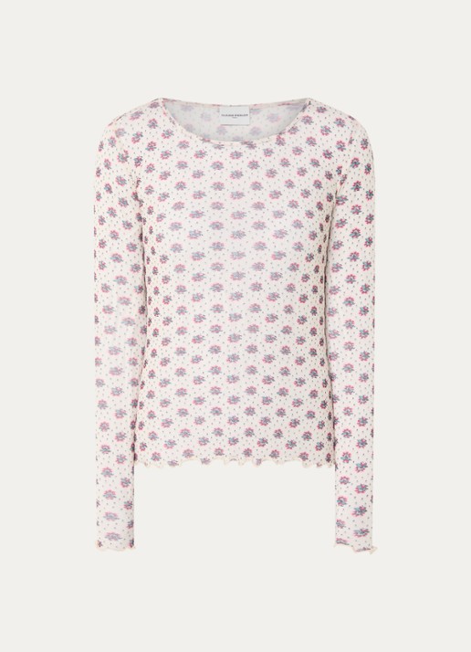 Claudie Pierlot Testy top van mesh met bloemenprint - voorkant 2 beige