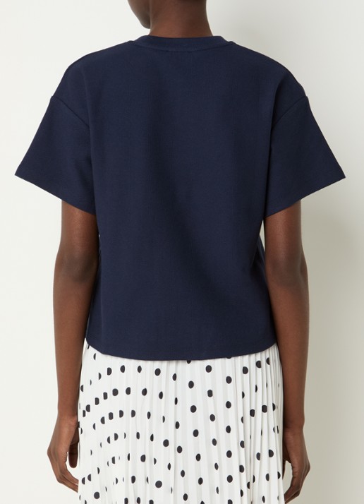Claudie Pierlot Tomo T-shirt van piqué katoen met logoborduring - achterkant donkerblauw