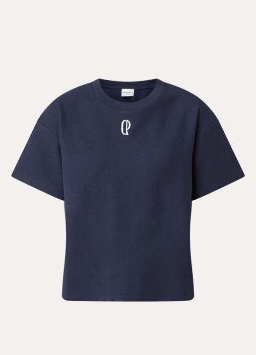 Claudie Pierlot Tomo T-shirt van piqué katoen met logoborduring - voorkant 2 donkerblauw