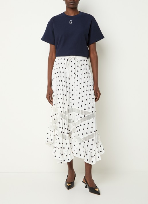 Claudie Pierlot Tomo T-shirt van piqué katoen met logoborduring - voorkant 3 donkerblauw