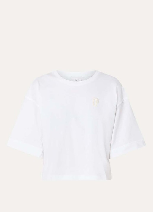 Claudie Pierlot Tonia T-shirt met logo - voorkant 3 gebroken wit