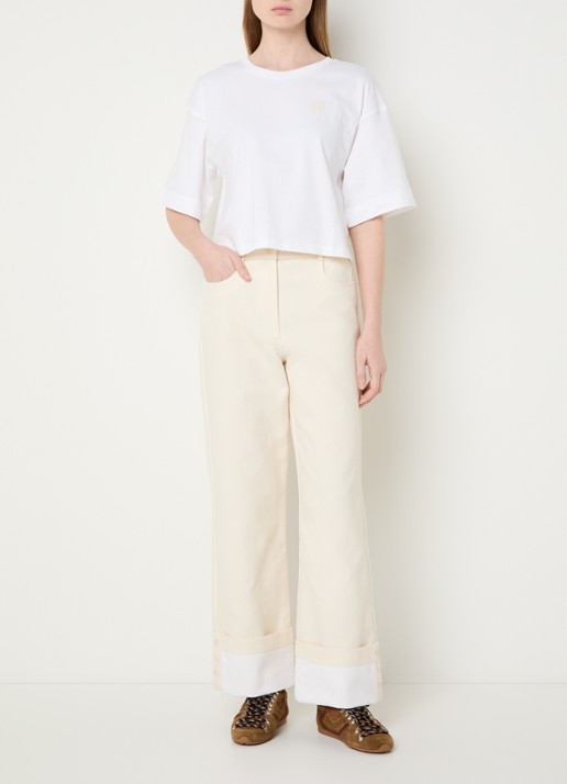 Claudie Pierlot Tonia T-shirt met logo - voorkant 4 gebroken wit