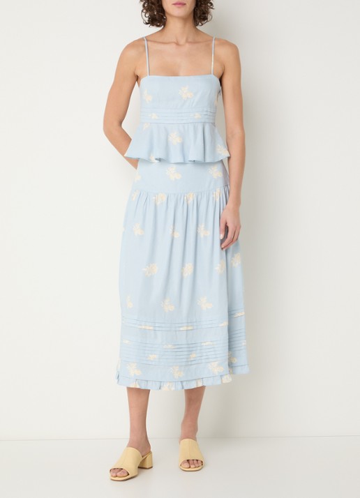 Claudie Pierlot Top in linnenblend en bloemenprint - voorkant 2 lichtblauw
