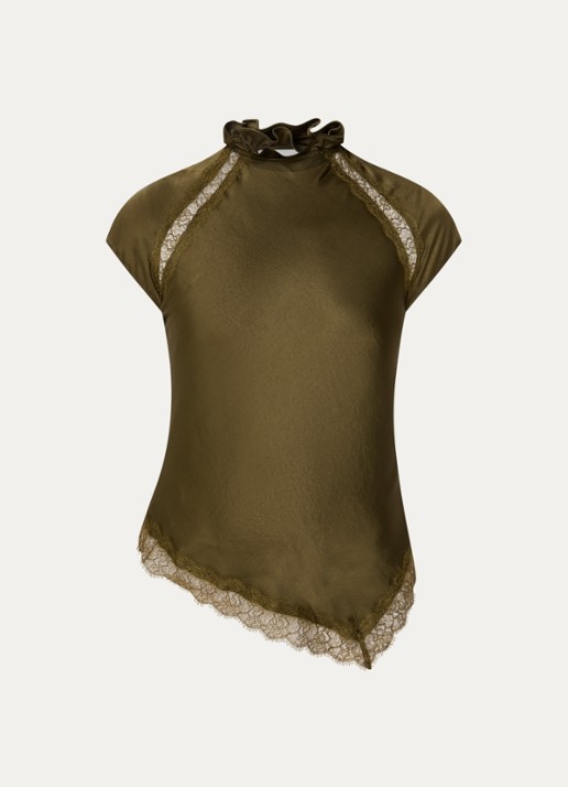 Claudie Pierlot Top met details van kant - voorkant bronsgroen