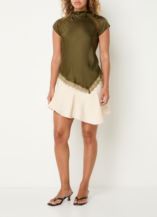 Claudie Pierlot Top met details van kant - voorkant 2 bronsgroen
