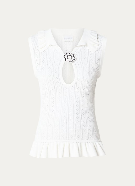 Claudie Pierlot Top met opengewerkt dessin en cut-out detail - voorkant 3 gebroken wit