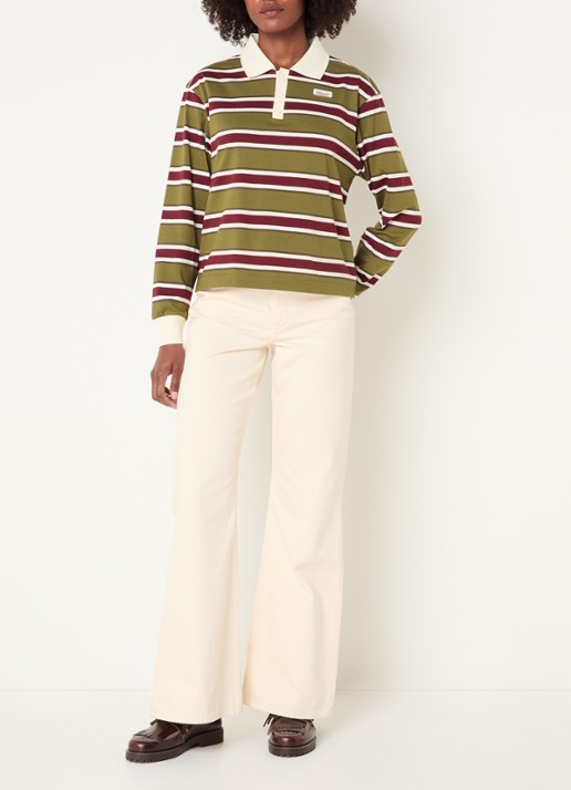 Claudie Pierlot Top met streepprint en kraag - voorkant 4 mosgroen