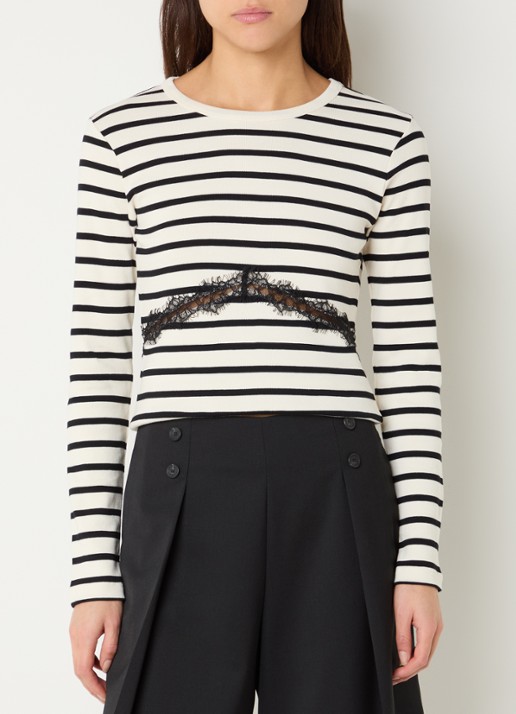 Claudie Pierlot Tracya top met streepprint en rugdecolleté - achterkant 3 gebroken wit