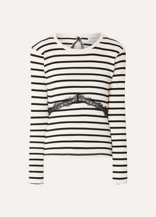 Claudie Pierlot Tracya top met streepprint en rugdecolleté - voorkant gebroken wit