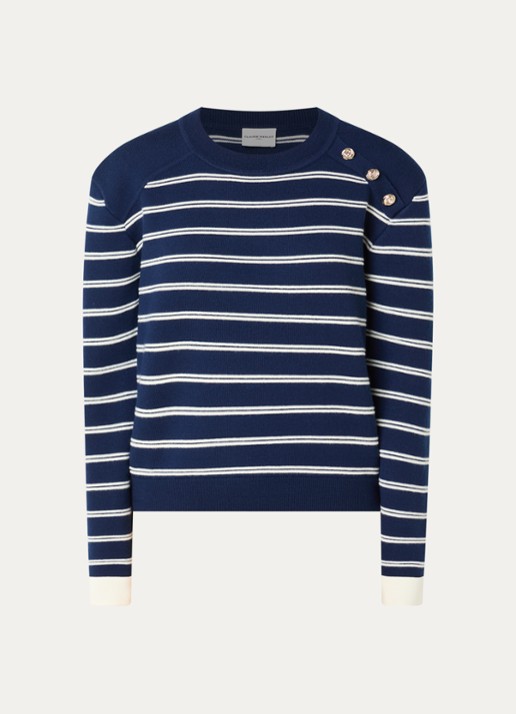 Claudie Pierlot Trui in wolblend met ingebreide streepprint  - voorkant 3 donkerblauw