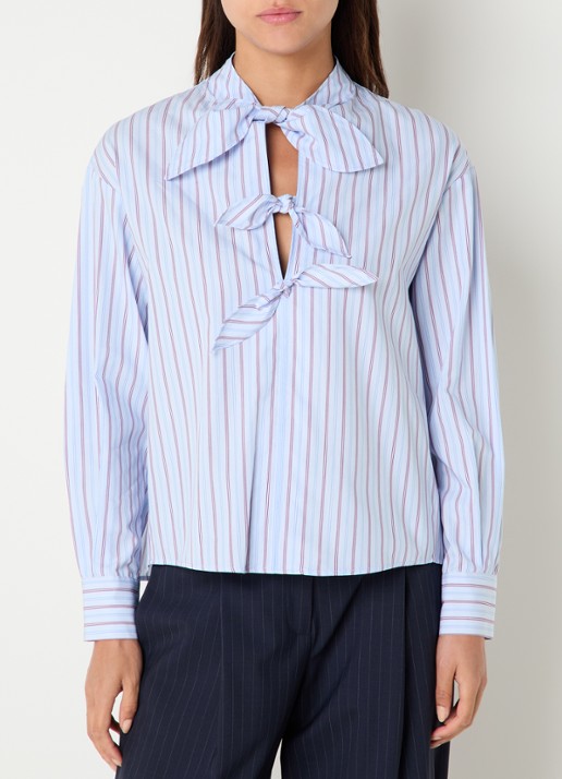 Claudie Pierlot Tuniek met streepprint en strikdetail - detail 2 lichtblauw