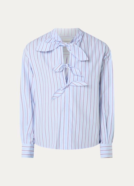Claudie Pierlot Tuniek met streepprint en strikdetail - voorkant 3 lichtblauw