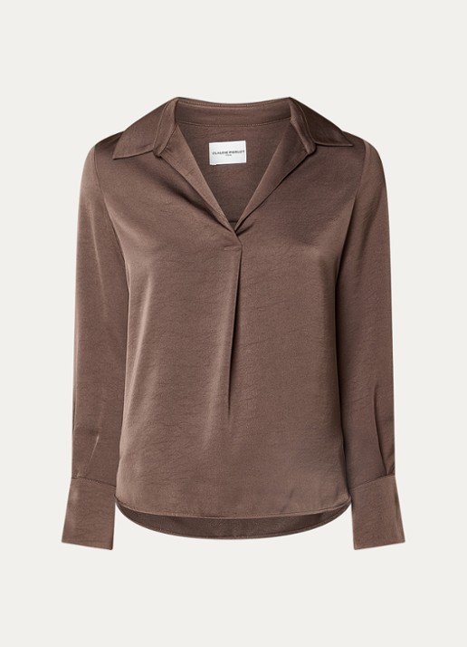 Claudie Pierlot Tuniek van satijn met V-hals - voorkant 3 bruin