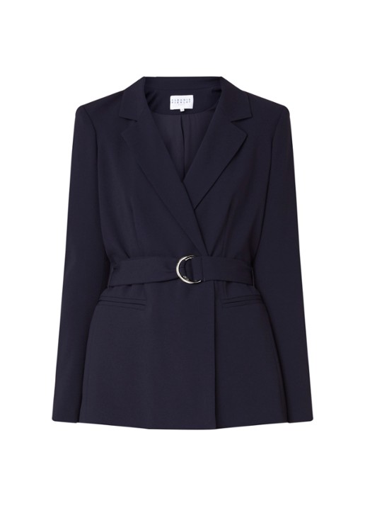 Claudie Pierlot Valayah blazer met steekzakken en ceintuur - voorkant donkerblauw