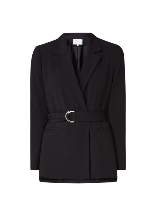 Claudie Pierlot Valayah blazer met steekzakken en ceintuur - voorkant 2 zwart