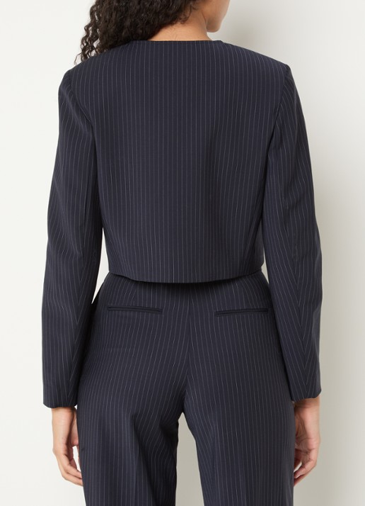Claudie Pierlot Vanille cropped blazer met krijtstreep - achterkant donkerblauw