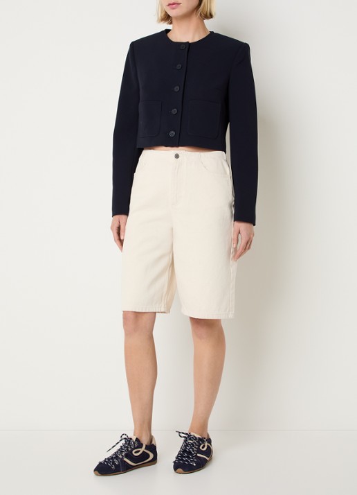 Claudie Pierlot Vanilleter cropped jack met opgestikte zakken - voorkant 4 donkerblauw