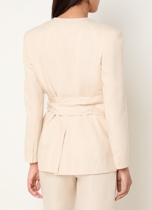 Claudie Pierlot Vassila blazer in linnenblend met ceintuur - achterkant creme