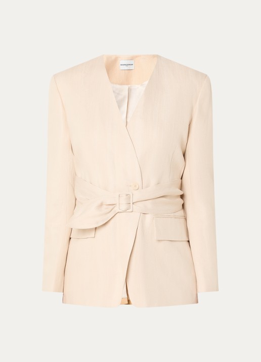 Claudie Pierlot Vassila blazer in linnenblend met ceintuur - voorkant 2 creme