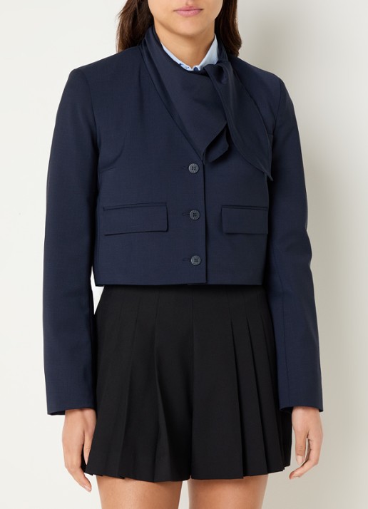 Claudie Pierlot Velma cropped blazer in wolblend met sjaalkraag en klepzakken