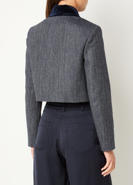 Claudie Pierlot Victor cropped blazer in wolblend met opgestikte zakken - achterkant 4 donkerblauw