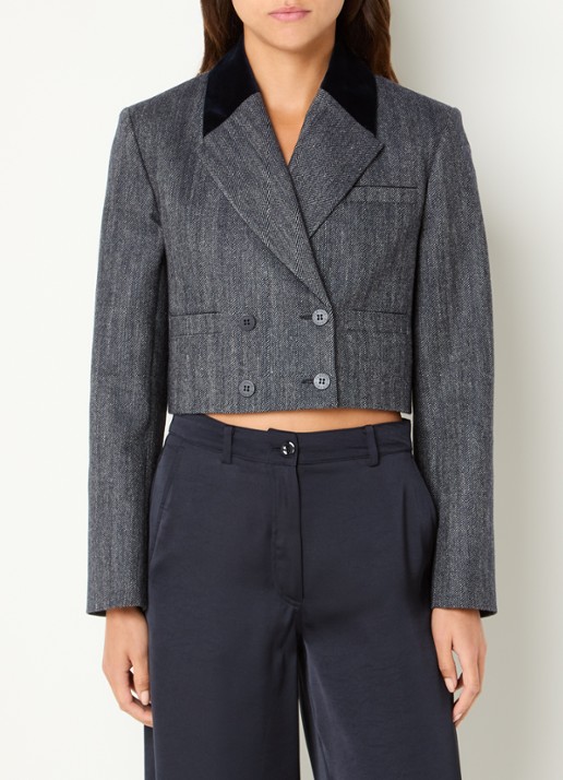 Claudie Pierlot Victor cropped blazer in wolblend met opgestikte zakken - detail 3 donkerblauw