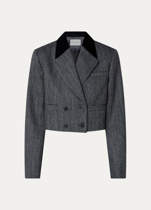 Claudie Pierlot Victor cropped blazer in wolblend met opgestikte zakken - voorkant donkerblauw