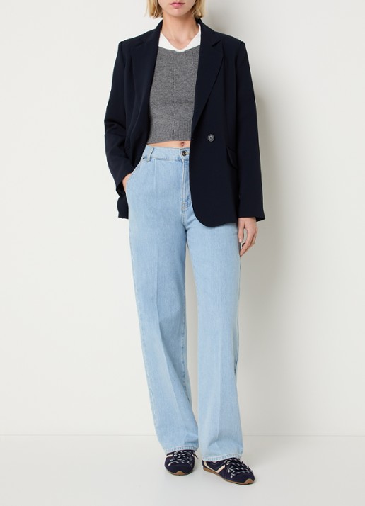 Claudie Pierlot Villaga blazer met schoudervulling en klepzakken - voorkant 3 donkerblauw