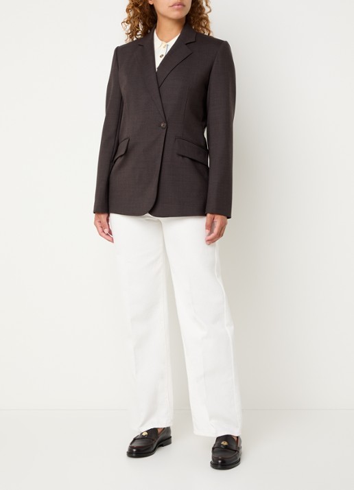 Claudie Pierlot Villagabis blazer in wolblend met klepzakken - voorkant 2 donkerbruin