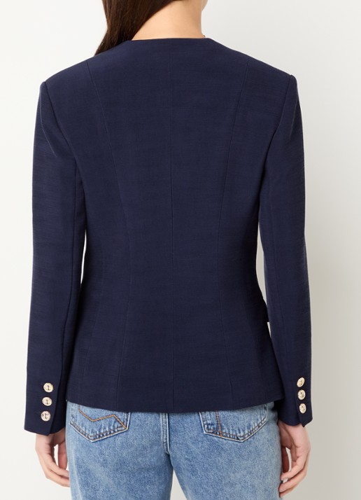 Claudie Pierlot Virgo blazer met schoudervulling en klepzakken - achterkant donkerblauw