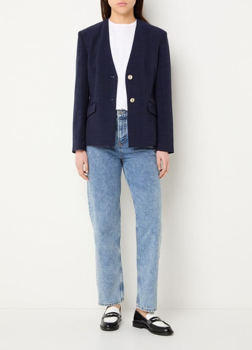 Claudie Pierlot Virgo blazer met schoudervulling en klepzakken - voorkant 3 donkerblauw