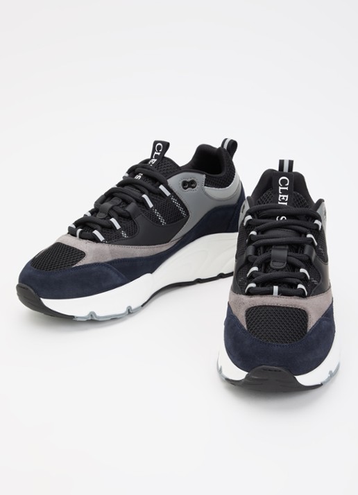 Cleens Aero Runner sneaker met suède details - detail donkerblauw