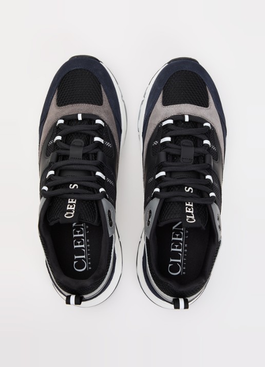 Cleens Aero Runner sneaker met suède details - detail 2 donkerblauw