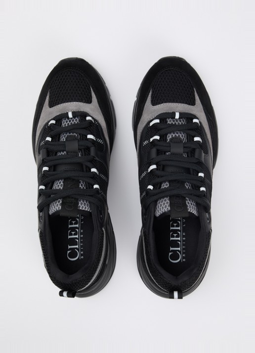 Cleens Aero Runner sneaker van mesh met details van suède - detail 4 zwart
