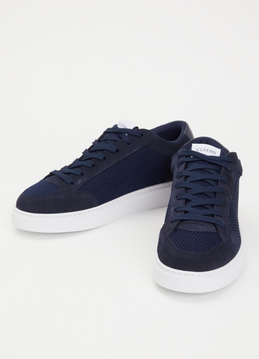 Cleens Luxor sneaker met suède details - detail donkerblauw