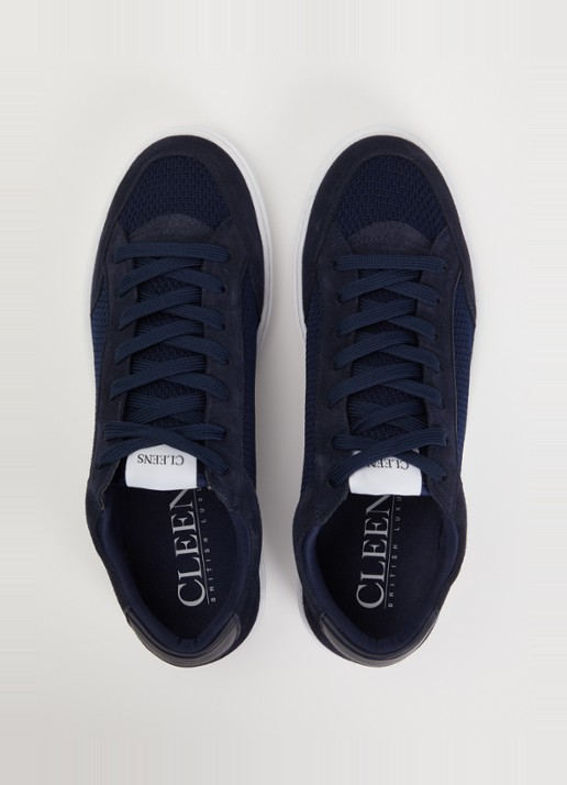 Cleens Luxor sneaker met suède details - detail 2 donkerblauw