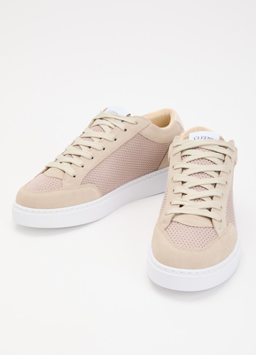 Cleens Luxor sneaker met suède details - detail beige