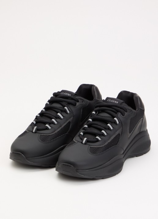 Cleens Podium sneaker van leer met details van mesh - detail 2 zwart