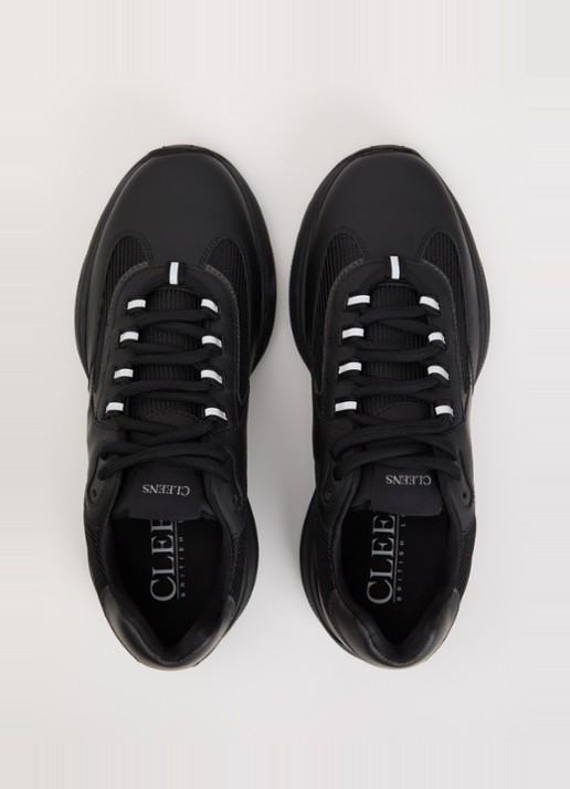 Cleens Podium sneaker van leer met details van mesh - detail 3 zwart