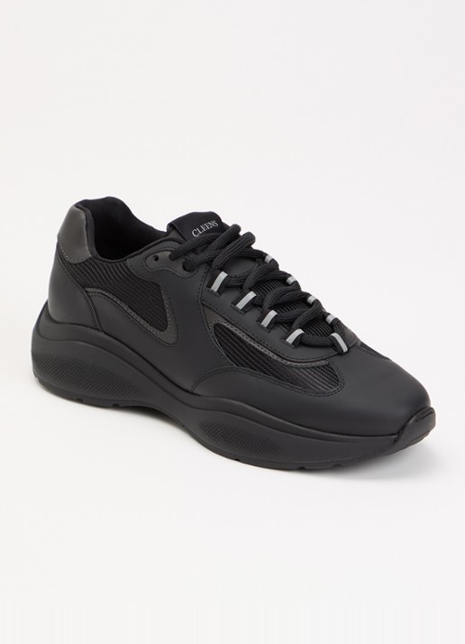 Cleens Podium sneaker van leer met details van mesh