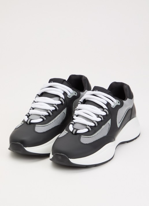 Cleens Podium sneaker van leer met details van mesh - detail 3 zwart