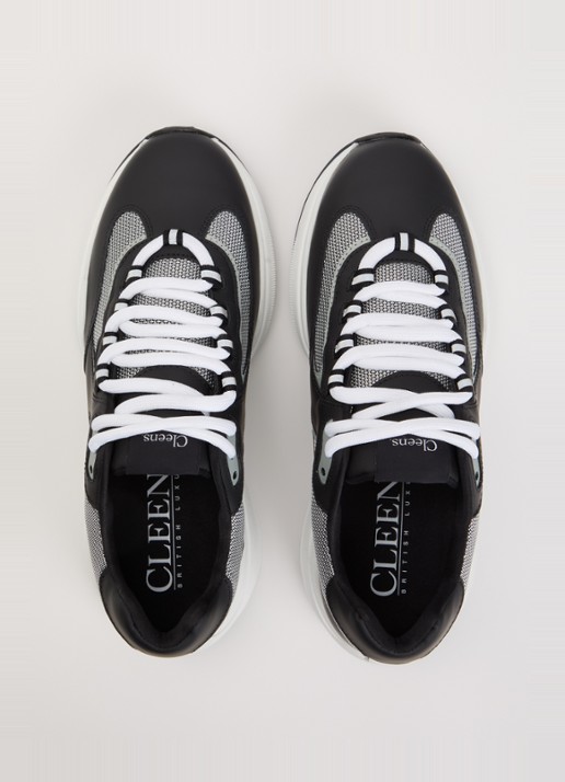Cleens Podium sneaker van leer met details van mesh - detail 4 zwart